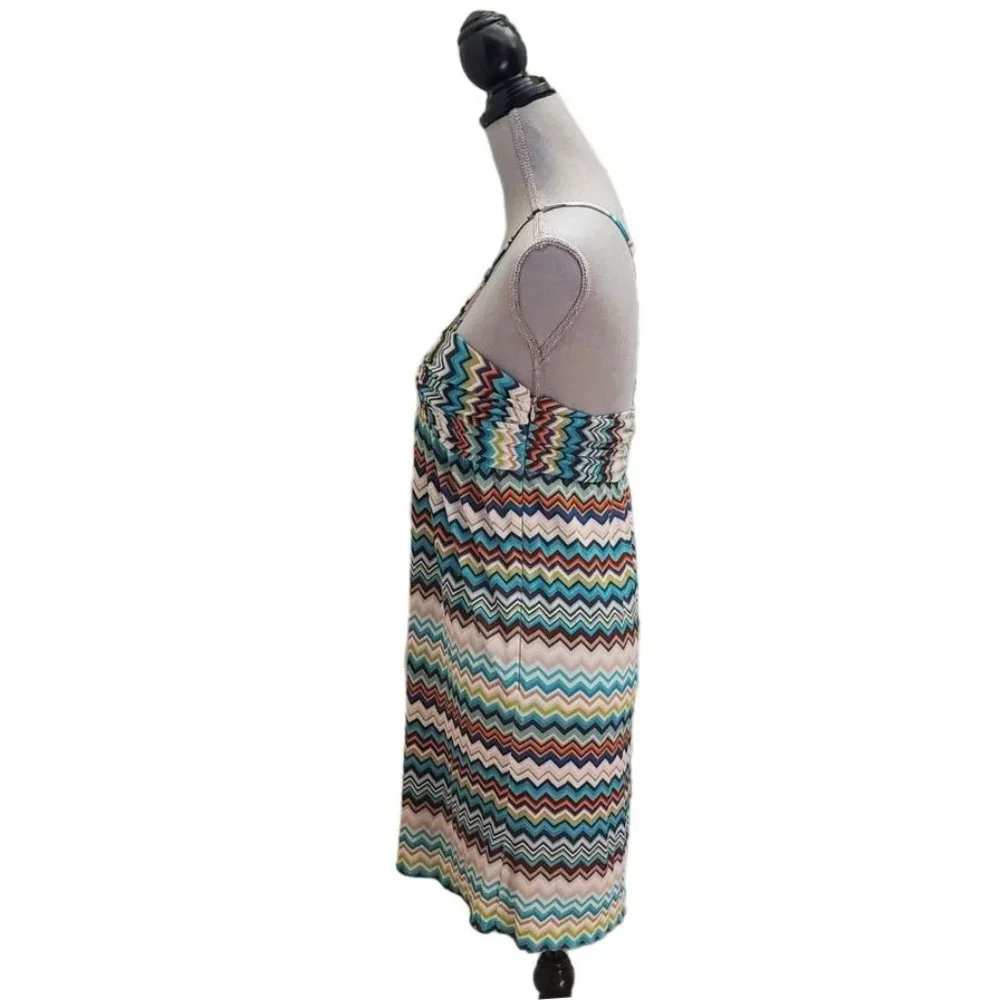 Trina Turk Ruched Sweetheart Halter Midi Dress | EUC | 6 | Blue Tan Multicolor - Picture 11 of 15